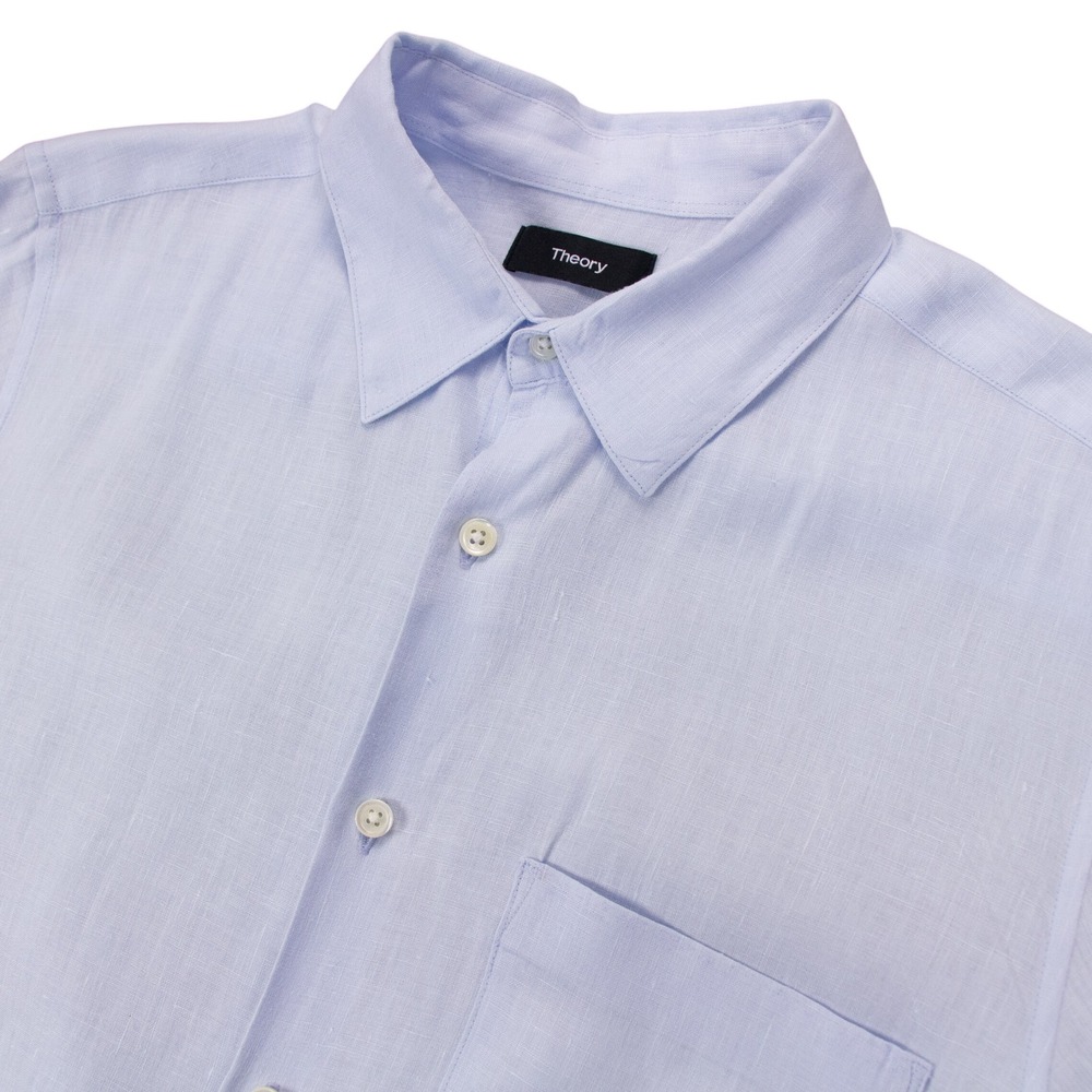 Theory Shirt‎ Mens S Light Blue Irving SS Relaxed Linen Short Sleeve Button Up